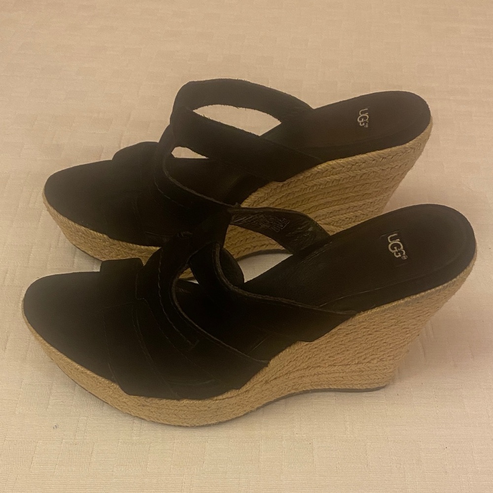 UGG Black and Tan Wedge Sandals - Picture 6 of 11